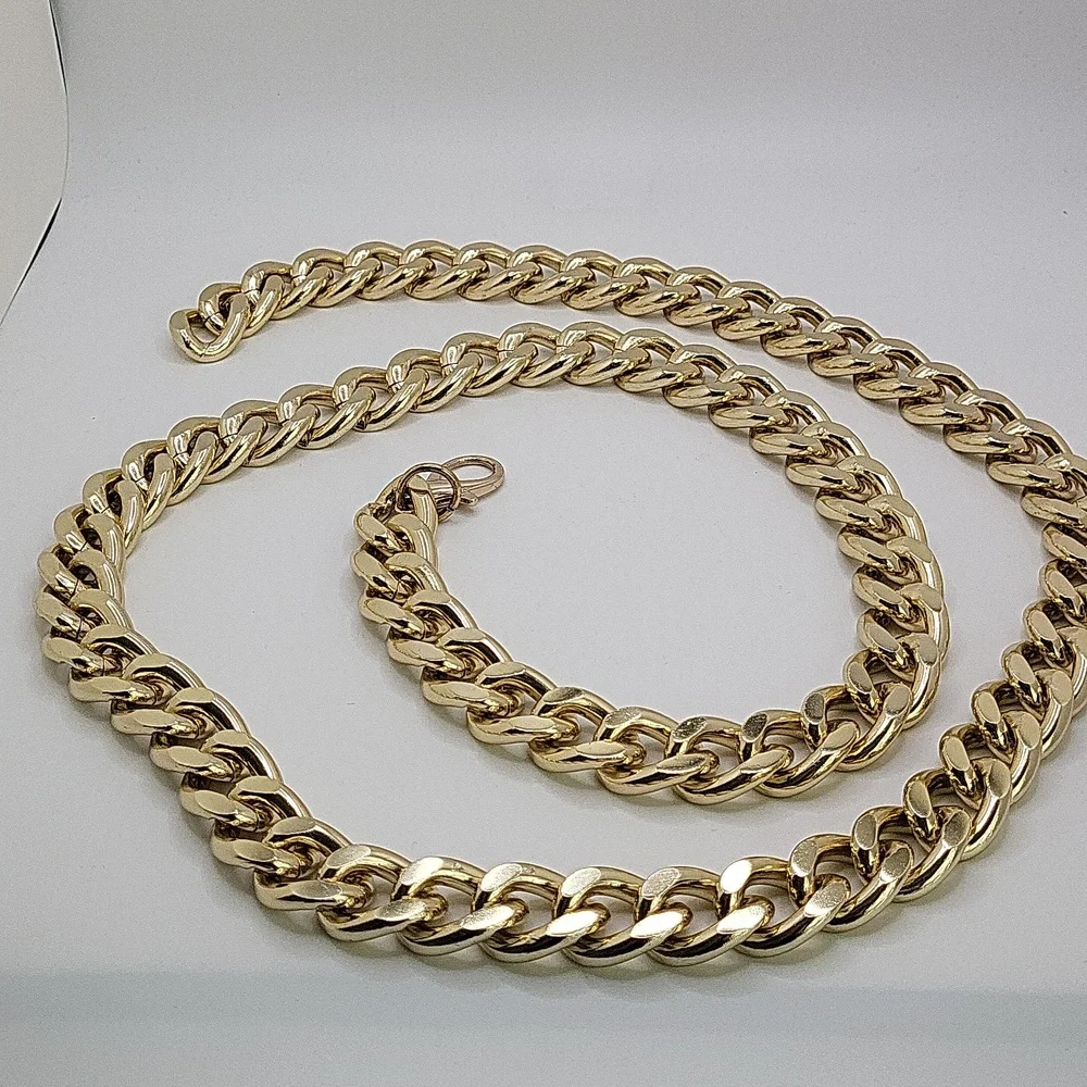 Women's Gold Tone Wide Cuban Link Chain Belt 42" end to end 3/4" width - Picture 8 of 11